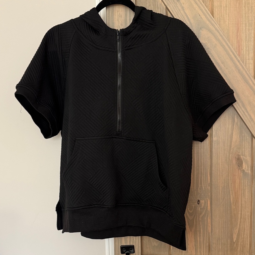 She & Sky Half Zip Quilted Texture Hoodie Top Black size L NWT